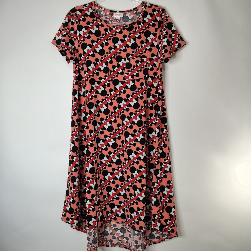 LuLaRoe Disney Minnie Mouse Bow Print Carly‎ Dress Womens Small Hi-Lo